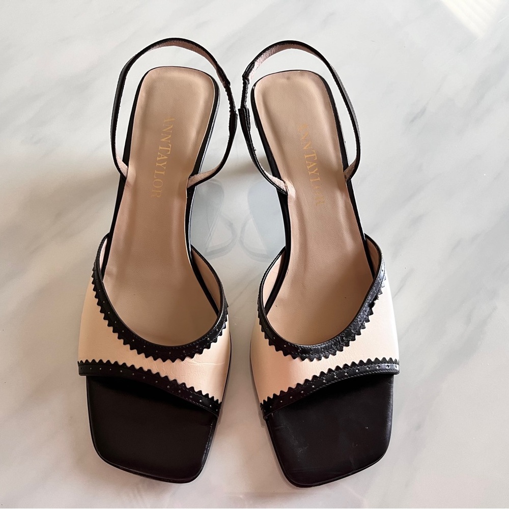 Ann Taylor off white and black Open Toe Slingback heels 8.5M